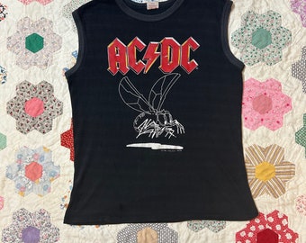 vintage AC/DC band tee fly on the wall muscle shirt rock tee