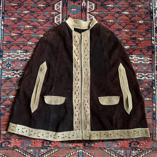 Vintage 1960s suede cape poncho hippie boho