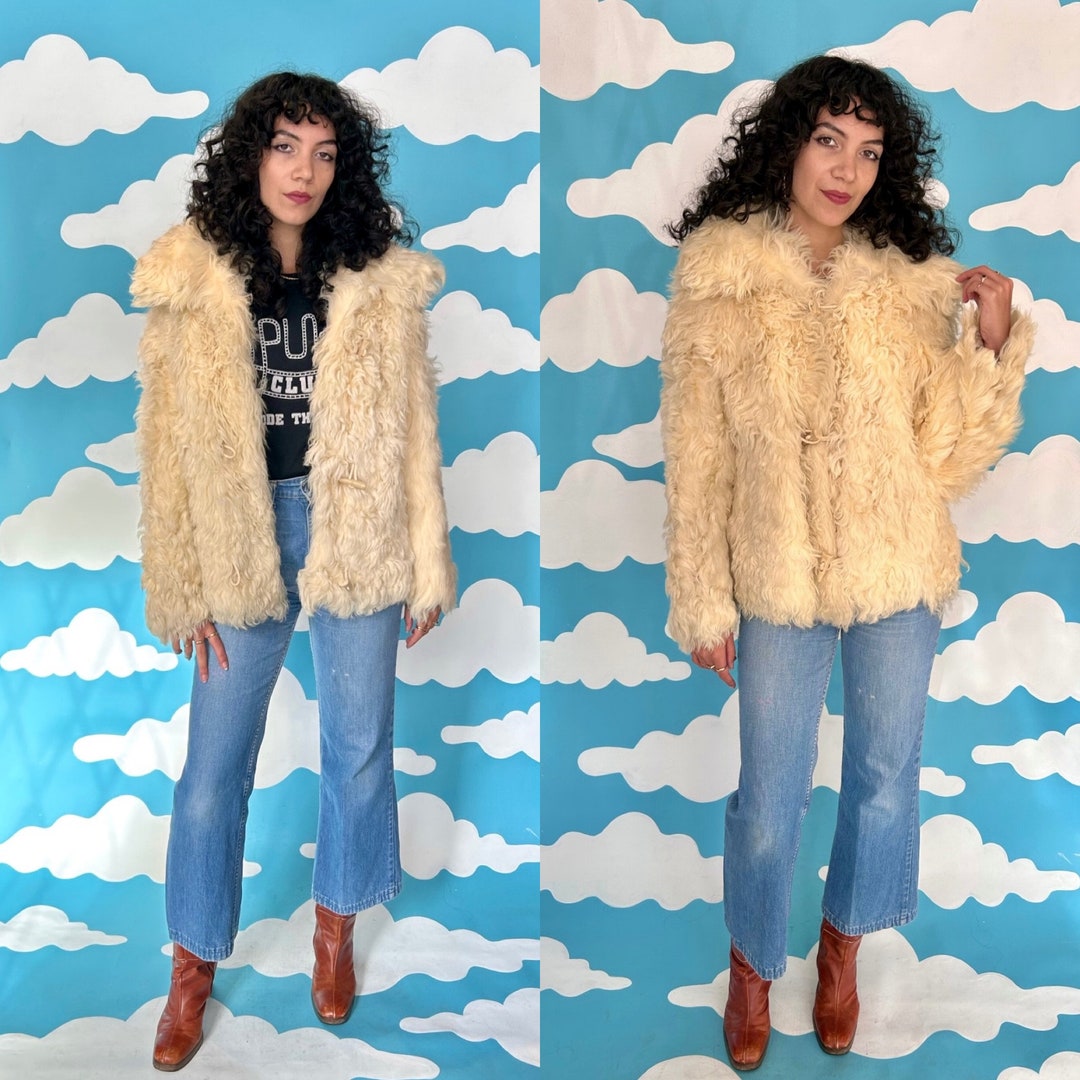 1970s vintage Mongolian curly lamb sheepskin boa scarf, neck warmer collar shoulder wrap 6 feet