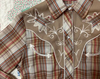 vintage h bar c western cowboy pearl snap embroidered shirt