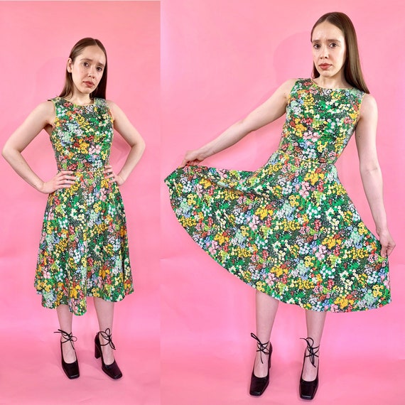 Vintage 1950s cotton day dress floral mad men