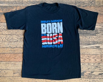 Camiseta vintage de Harley Davidson de los años 80 con diseño de motociclista estadounidense