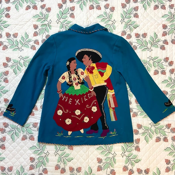 Appliqué de laine de veste souvenir mexicaine des années 1940