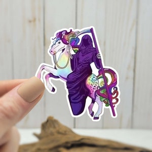 90's adult throwback rainbow grim reaper horse stickers || water bottle || laptop sticker