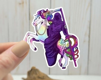 90's adult throwback rainbow grim reaper horse stickers || water bottle || laptop sticker