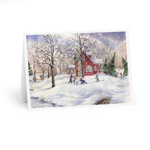 Greeting Cards (5 Pack)-Artist Greeting Cards, &quot; The Delight of Winter&quot;, Rural Winter Scene Greeting Card