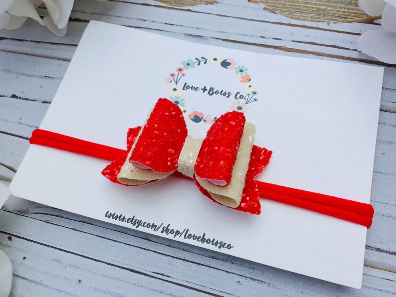 newborn headband red chunky glitter bow chunky glitter bow toddler hair bow red hair bow RED and WHITE BOW newborn hair bow