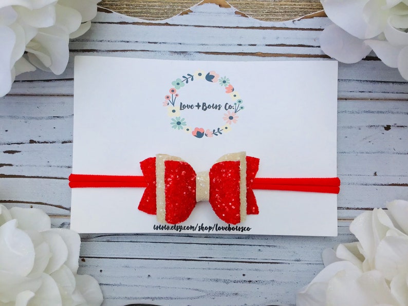 newborn headband red chunky glitter bow chunky glitter bow toddler hair bow red hair bow RED and WHITE BOW newborn hair bow