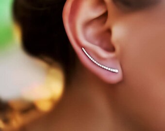 Line earrings thin silver line earring gold ear crawlers minimalist jewelry Rose Gold line earrings Ear Climbers silver bar earrings ear pin