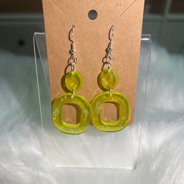 Neon Green Clear Glittering Dangling Earrings