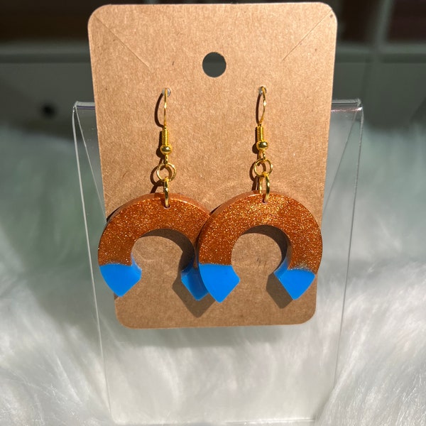 Brown and Blue Shimmering Dangling Earrings