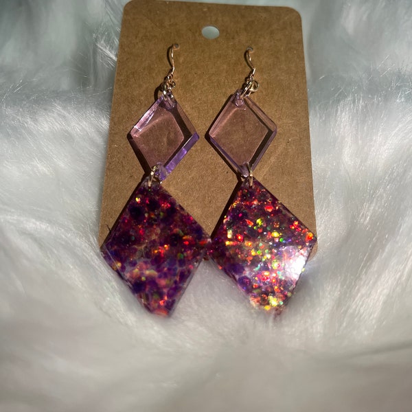 Purple Glittering Diamond Dangling Earrings