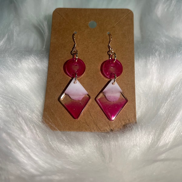 Pink and White Diamond Dangling Earrings