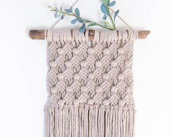 Geometric Macrame Wall Hanging - Beige Woven Tapestry, Housewarming Gift