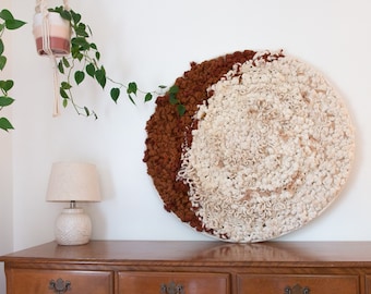 Runder Wandbehang aus gewebter Faser, Boho Textilkunst, 92 cm