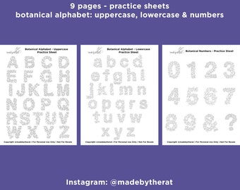 Practice Sheets Botanical Alphabet, Botanical Drawing Practice Sheets, Practice Worksheets, Easy Draw, Coloring, Botanical Hand Lettering