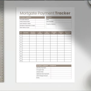 Tracker dei pagamenti mensili del mutuo, Tracker dei pagamenti del prestito del proprietario della casa, Pianificatore, Pianificazione, Download istantaneo, Modelli digitali