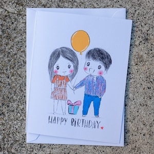 Tarjeta de cumpleaños feliz, tarjeta de cumpleaños para él, tarjeta de cumpleaños para ella, tarjeta de esposa del marido, aniversario, tarjeta de novio, dibujo lindo