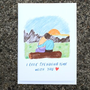 I Love Time doorbrengen met u, man vrouw kaart, verjaardag card, vriendje vriendin kaart, I Love You Card, Leuke illustratie, verjaardag