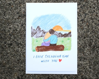 I Love Spending Time with You, Husband Wife Card, Anniversary Card, Boyfriend Girlfriend Card, I Love You Card, Cute illustration, Birthday