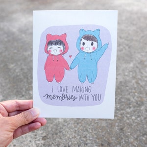 Verjaardagskaart, Man Vrouw Kaart, Koppels Kaart, Leuke Tekening, Verjaardag, Vriend Vriendin Kaart, Ik hou van je, Onesie, Leuke Illustratie