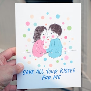 Save All Your Kisses for Me, Husband Wife Card, Sweet, Cute Drawing, Anniversary Card, Boyfriend Girlfriend Card, Cute Illustration, love