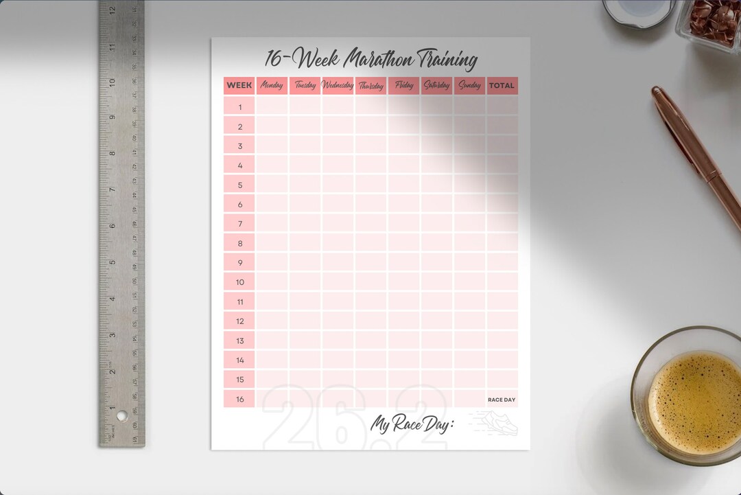 Full Marathon Training Plan Sheets 16-week, 18-week, 20-week, Printable ...