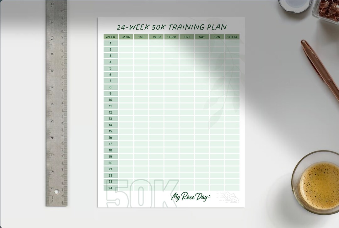 50K Ultra Marathon Training Plan Sheets 16-week, 18-week, 20-week, 24 