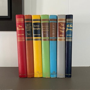 Rainbow Books for Home Décor | Set of 7 Vintage 1950s Hardback Books in Rainbow Color Perfect for Staging and Shelf Decorating