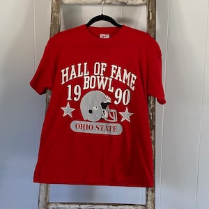 Vintage The Ohio State University 1990 Hall of Fame Bowl T-Shirt | Adult Size Large | OSU Buckeyes | 1990s College Football Graphic Tee Red