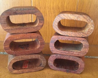 Set of Six Vintage Wooden Oval Napkin Rings | Solid Wood Carved Napkin Rings | Made in India | Mid-Century Modern Decor