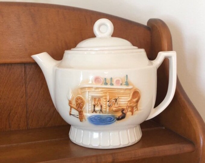 1940s Porcelier Teapot hearth Pattern Vitreous China Made in the USA