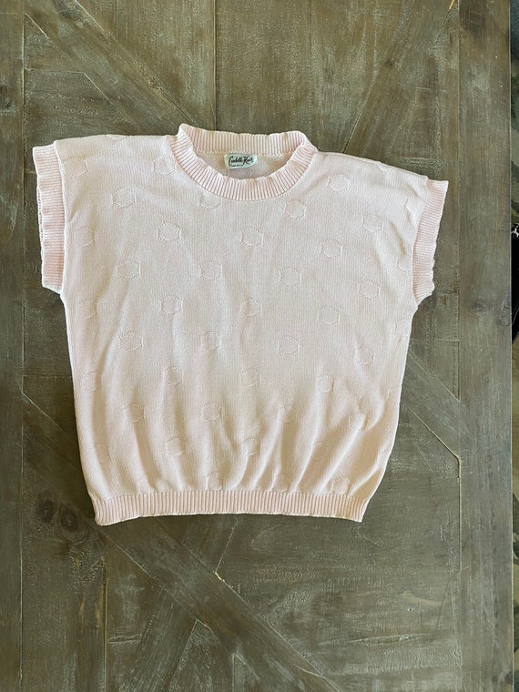Light Pink Polka Dot Knit Short Sleeve Vintage Sw… - image 2