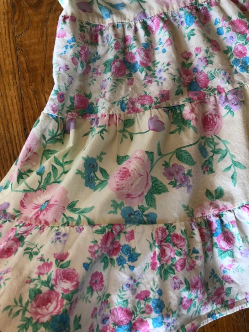 Vintage Dress Girls size 6 Yellow Spring and Summer Short Sleeve Flower Dress 1980s Pale Yellow and Pink Floral Dress by Rose Cottage