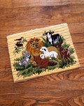 Vintage Crewel Fiber Art | Lion and Lamb with Animal Friends | Unframed Finished Ready to Frame Crewel Needlepoint Animal Art Work
