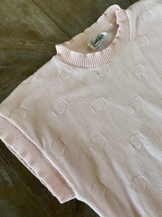 Light Pink Polka Dot Knit Short Sleeve Vintage Sw… - image 3