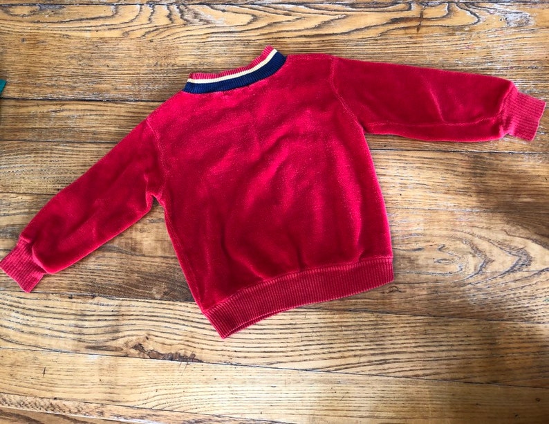 Retro HealthTex Kids Long Sleeve Shirt Size 4 |Terrycloth 1970s Healthtex Stantogs Red Terry Velour Vintage Sweatshirt Red Yellow Blue