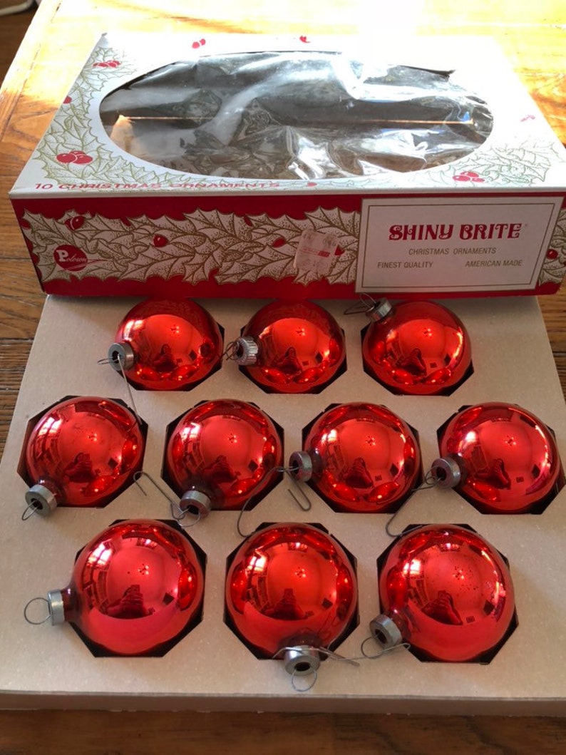 Shiny Brite Poloron Tiny Glass Ornaments Red Vtg Lot Of 2 Boxes