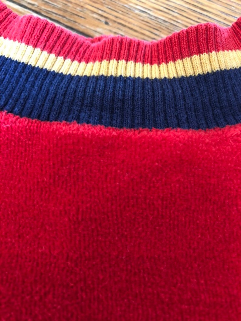 Retro HealthTex Kids Long Sleeve Shirt Size 4 |Terrycloth 1970s Healthtex Stantogs Red Terry Velour Vintage Sweatshirt Red Yellow Blue
