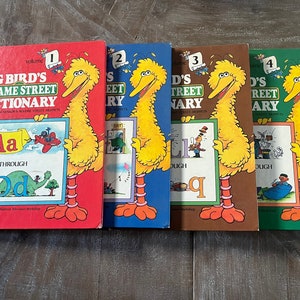 Complete Set of 1986 Four Volume Edition of Big Bird&#39;s Sesame Street Dictionary | Vintage Kids Preschool Elementary School Educational Books