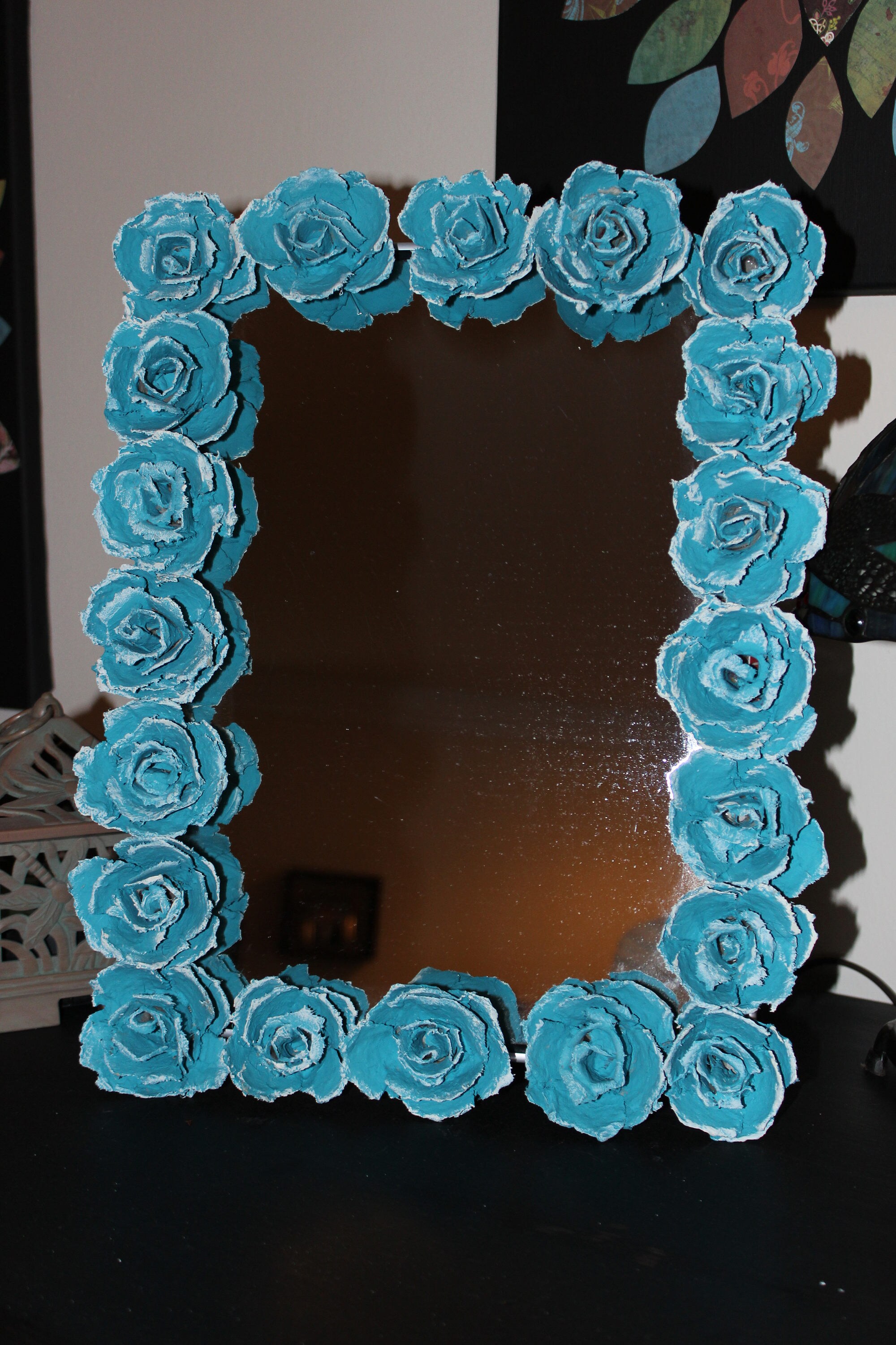 Custom Flower Framed Mirror Made From Recycled Egg Cartons Etsy