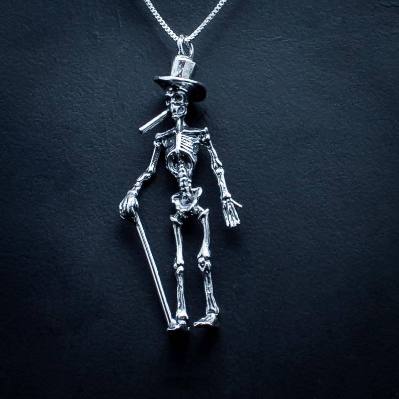 Sterling Silver skeleton with top hat El Samedi Calaca and cigar as usually seen in Mardi Gras parades and Day of Dead processions.