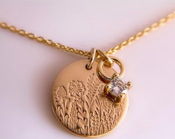 Collier Coteau des Prairies//Collier du Dakota du Sud//Or plaqué or 18 carats//Anémone d'Amérique//Champ de blé//Fleurs sauvages//Midwest//Estampillé à la main
