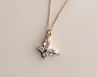 Tiny Crystal Butterfly Necklace//Genuine Swarovski Crystal//18k Gold Filled//Layering Necklace//Modern Boho//Mandy Ellen//Minimalist Jewelry