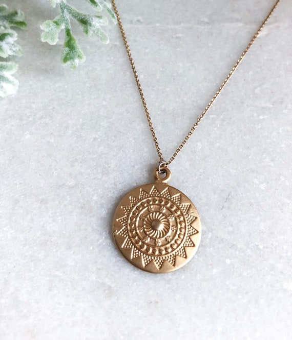 Gold Medallion Necklace Etsy