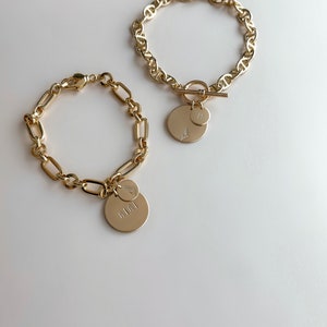 Custom Statement Bracelet//18 Karat Gold Filled//Toggle Clasp//Personalized//Handstamped//Birth Flower//Monogram/Modern Boho/Magnolia/Azalea