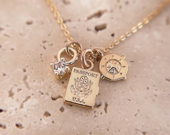 Wanderlust Necklace//18k Gold Filled//Genuine Swarovski Crystal//Compass//Passport//Charm// Traveler//Vacation//Modern Boho/Mandy Ellen