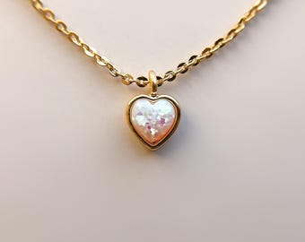 Mini Heart of Opal Necklace//18k Gold Filled//Genuine Opal Gemstone//Adjustable Chain//Modern//Mandy Ellen//Mini Modern Heart