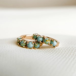 Mini Turquoise Gold Huggie Hoops//18k Gold Filled//Mini Hoop Earrings//Sleep in Earrings//Modern Boho//Turquoise Gemstone//MandyEllenDesigns