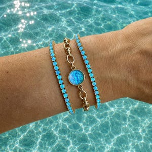Ethiopian Blue Opal Tennis Bracelet | 18 Karat Gold Filled | Adjustable